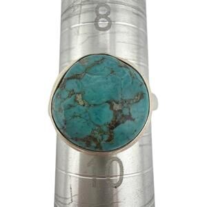 Sterling Silver Round Matrix Turquoise Bezel Ring Size 10